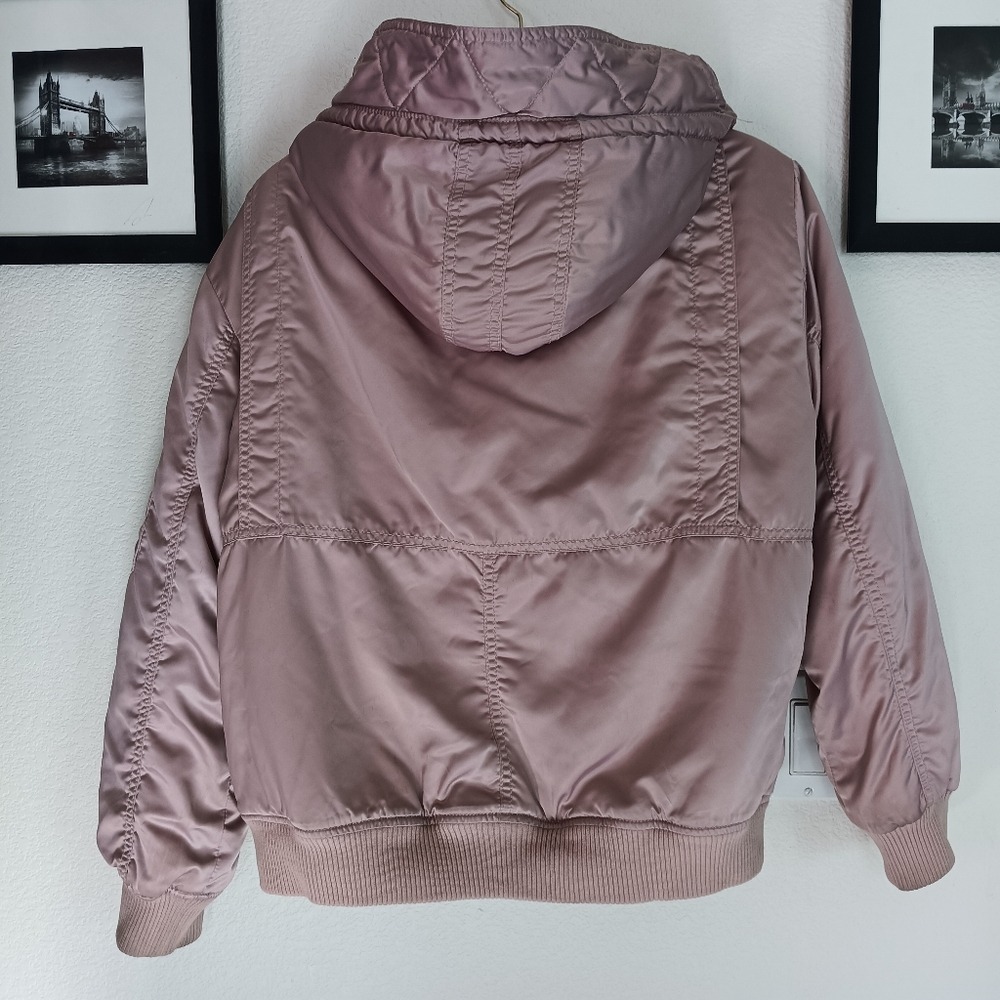 American Eagle Bomber Jacket Womens Large Pink Sherpa Lined Hooded Utility Coat - Picture 10 of 10